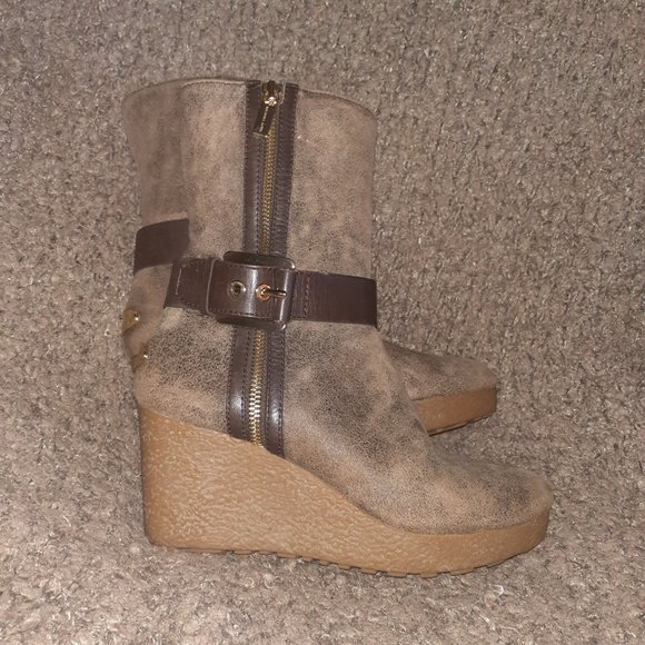 MICHAEL KORS-Lizzie Bootie-Distressed Brown Leather/Suede/Fur-Sz 8-Near Mint - Picture 5 of 9